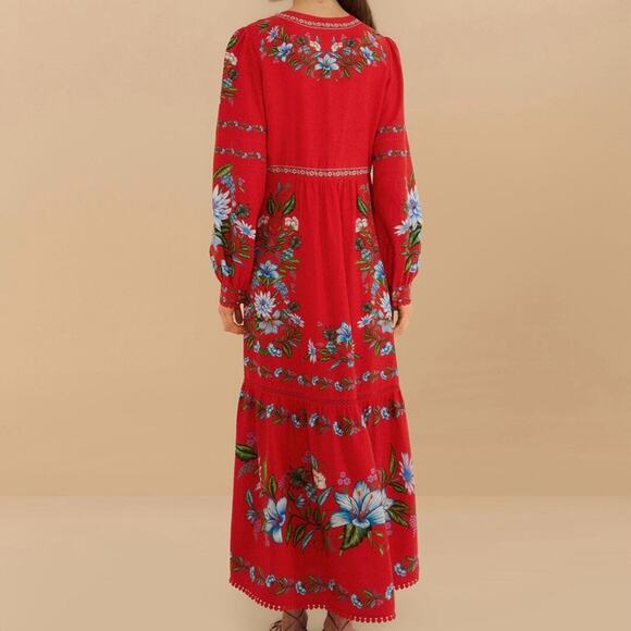 NWT FARM RIO Red Sweet Bloom Bouquet Midi Dress - Size XS - Picture 4 of 11